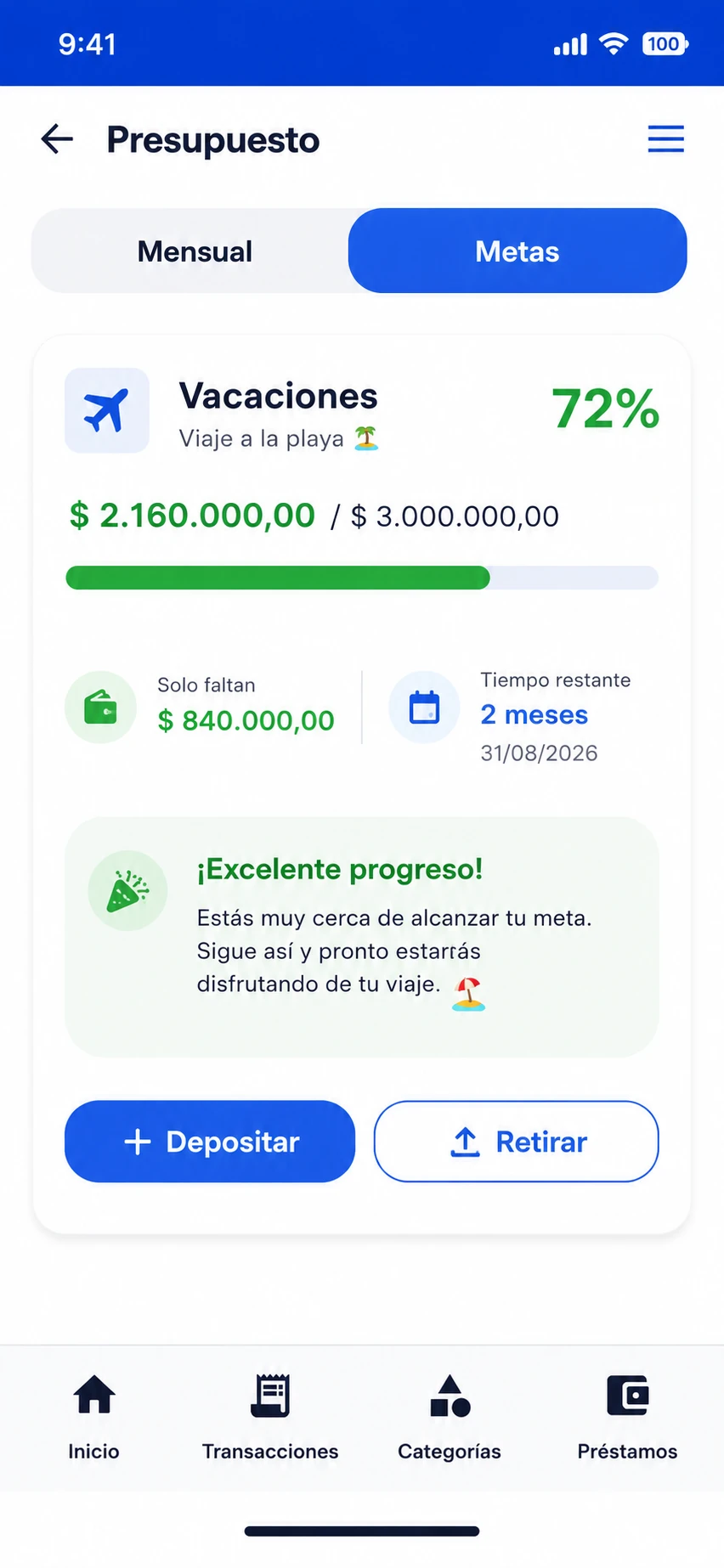 Metas de ahorro en Xpendz