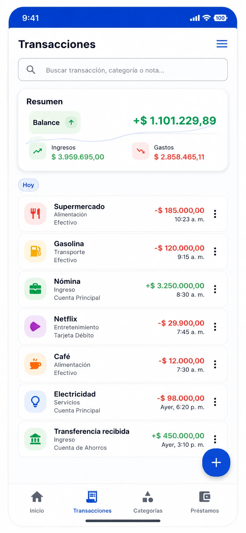 Registro de transacciones en Xpendz